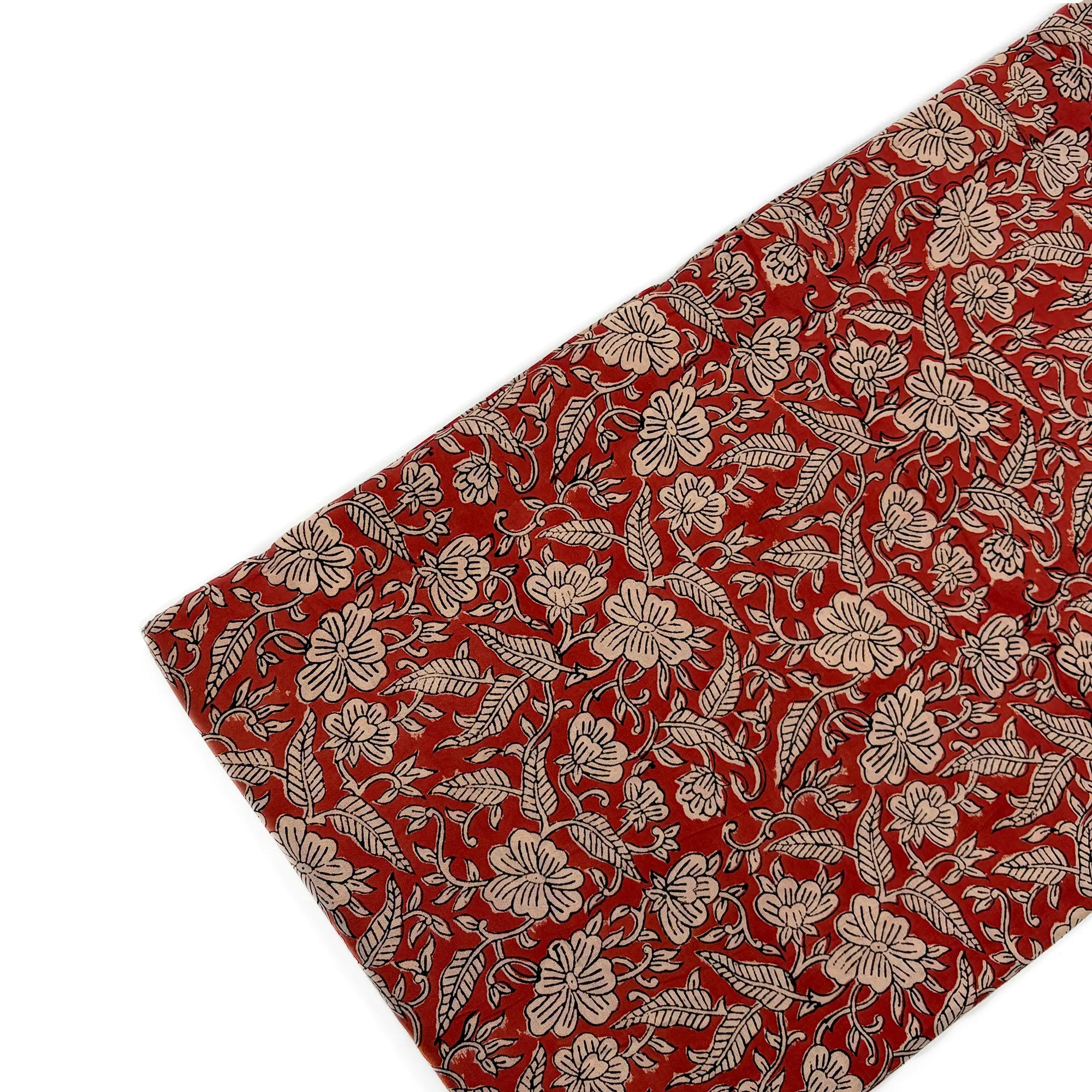 Rust Floral Jaal Bagru Hand Block Printed Cotton Fabric
