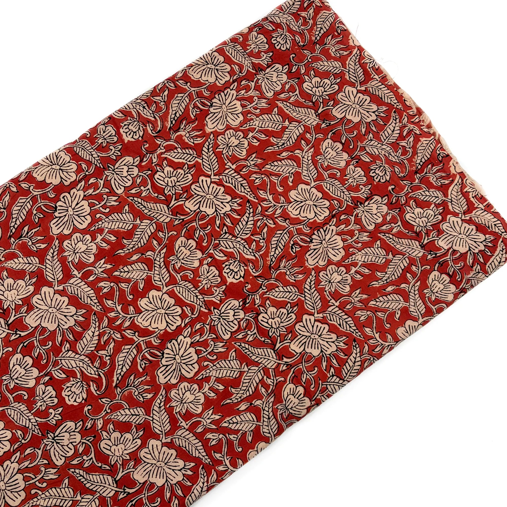 Rust Floral Jaal Bagru Hand Block Printed Cotton Fabric