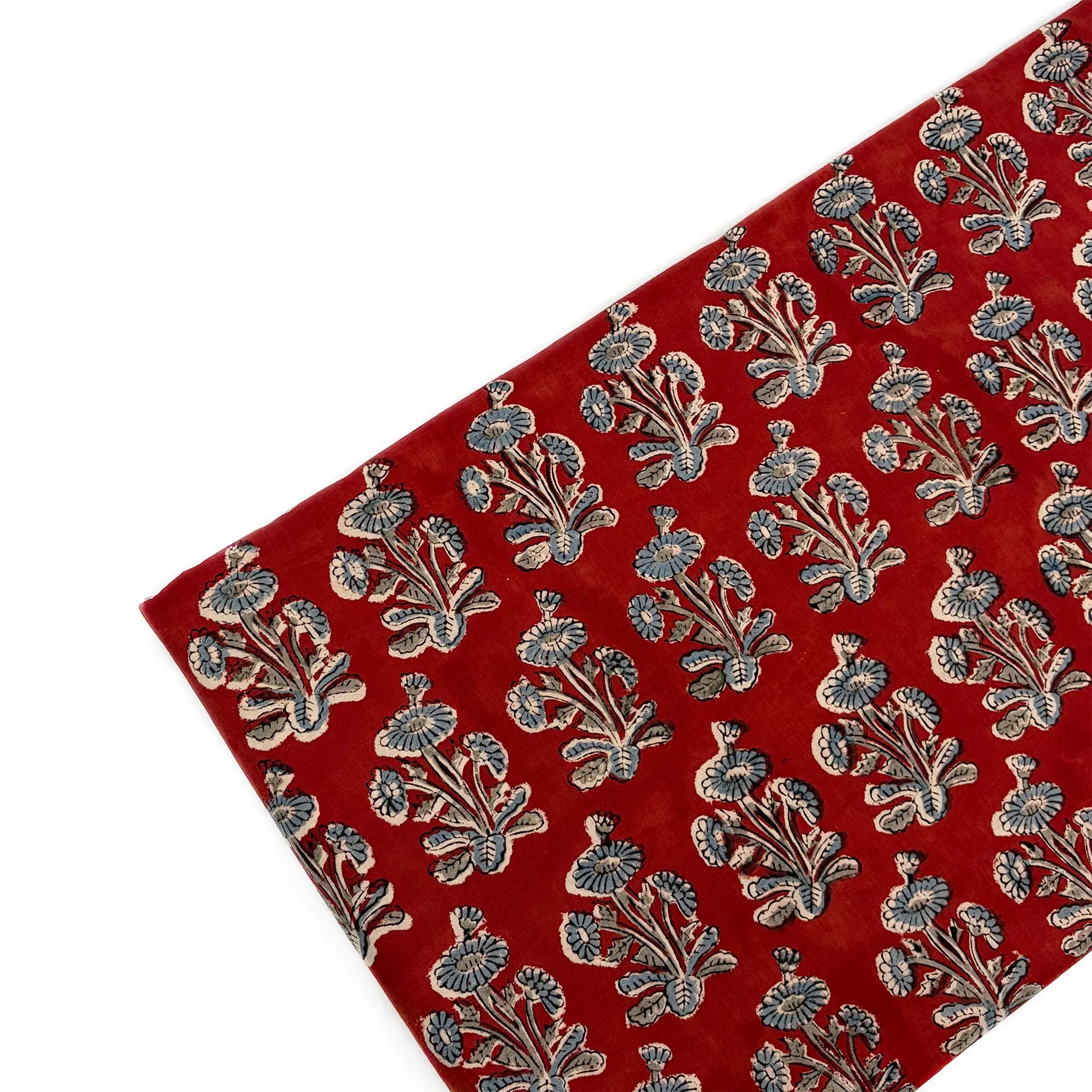 Rust Floral Sprig Bagru Hand Block Printed Cotton Fabric