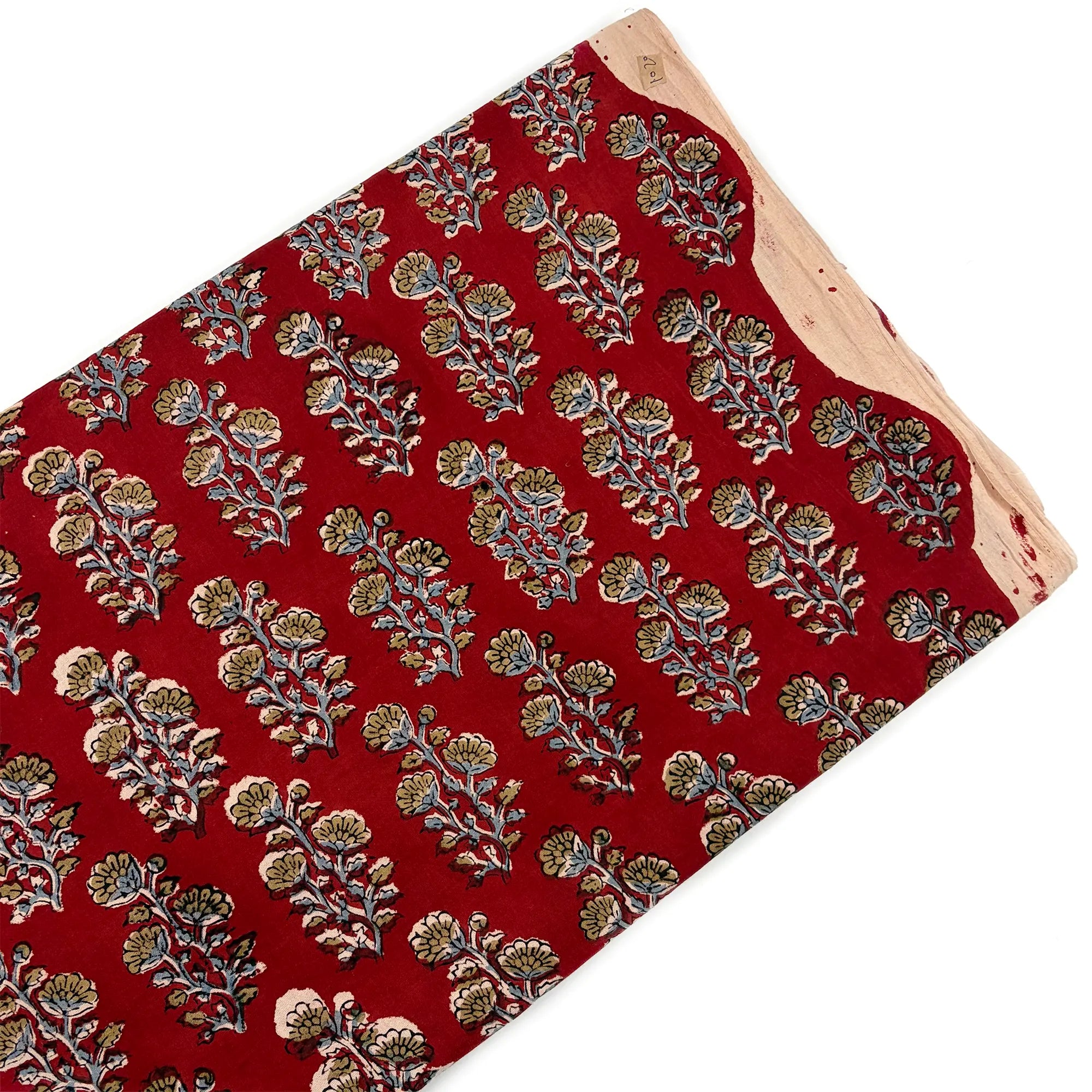 Rust Flower Buta Bagru Hand Block Printed Cotton Fabric