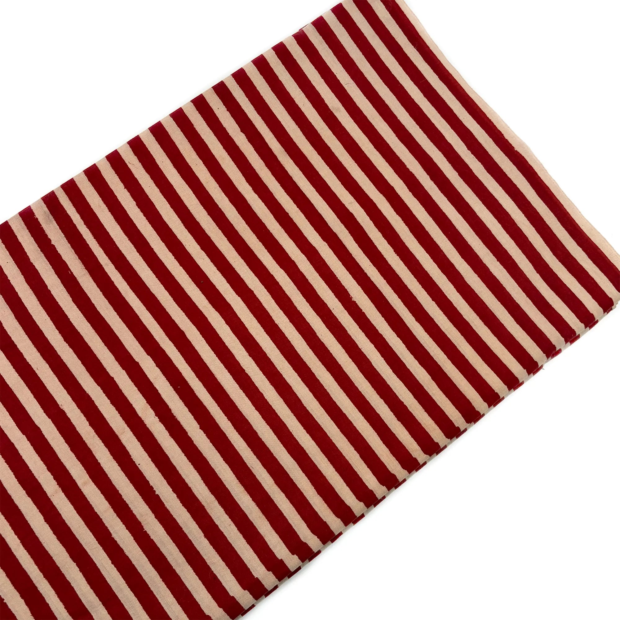 Rust Leheriya Stripe Bagru Hand Block Printed Cotton Fabric