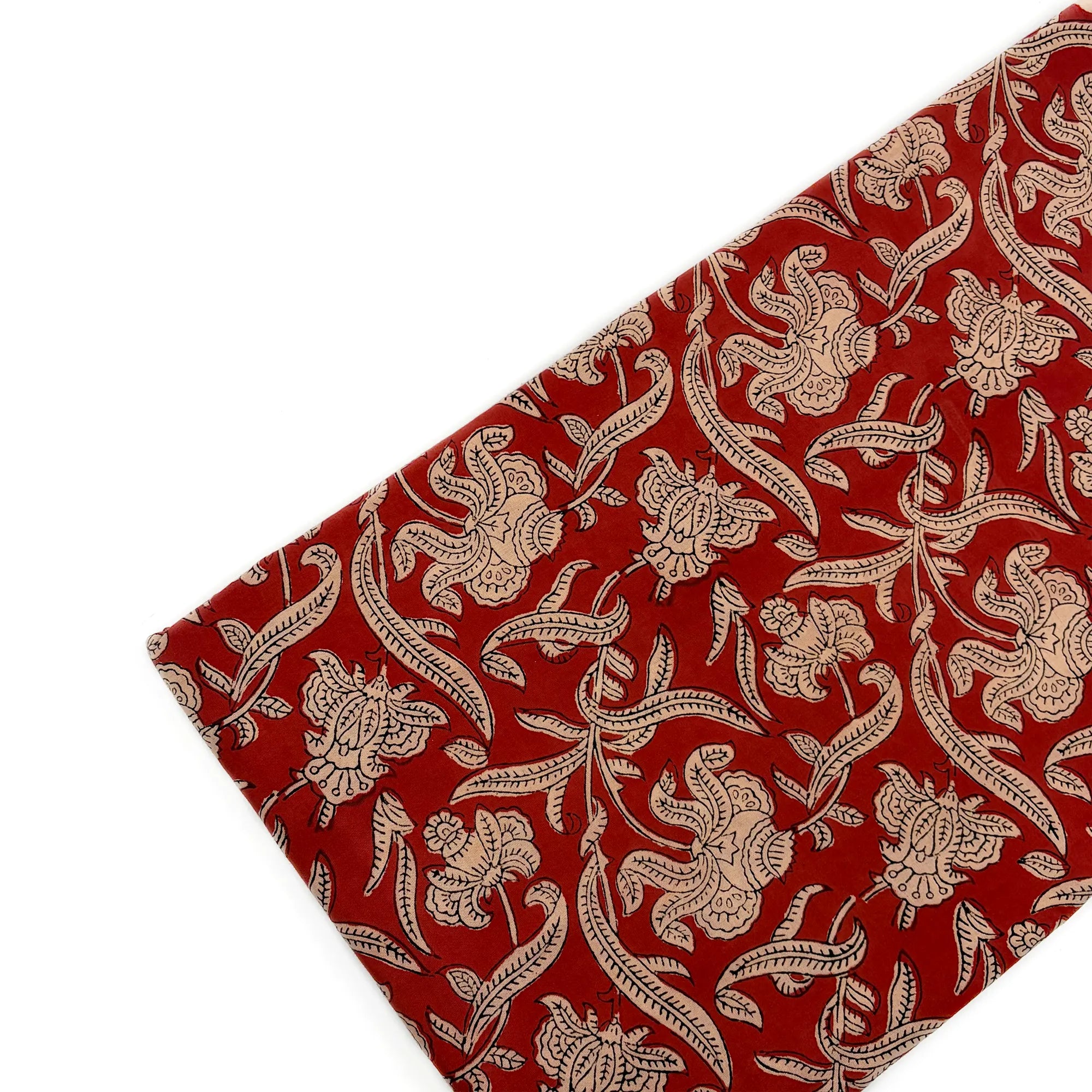 Rust Ornate Floral Vine Bagru Hand Block Printed Cotton Fabric