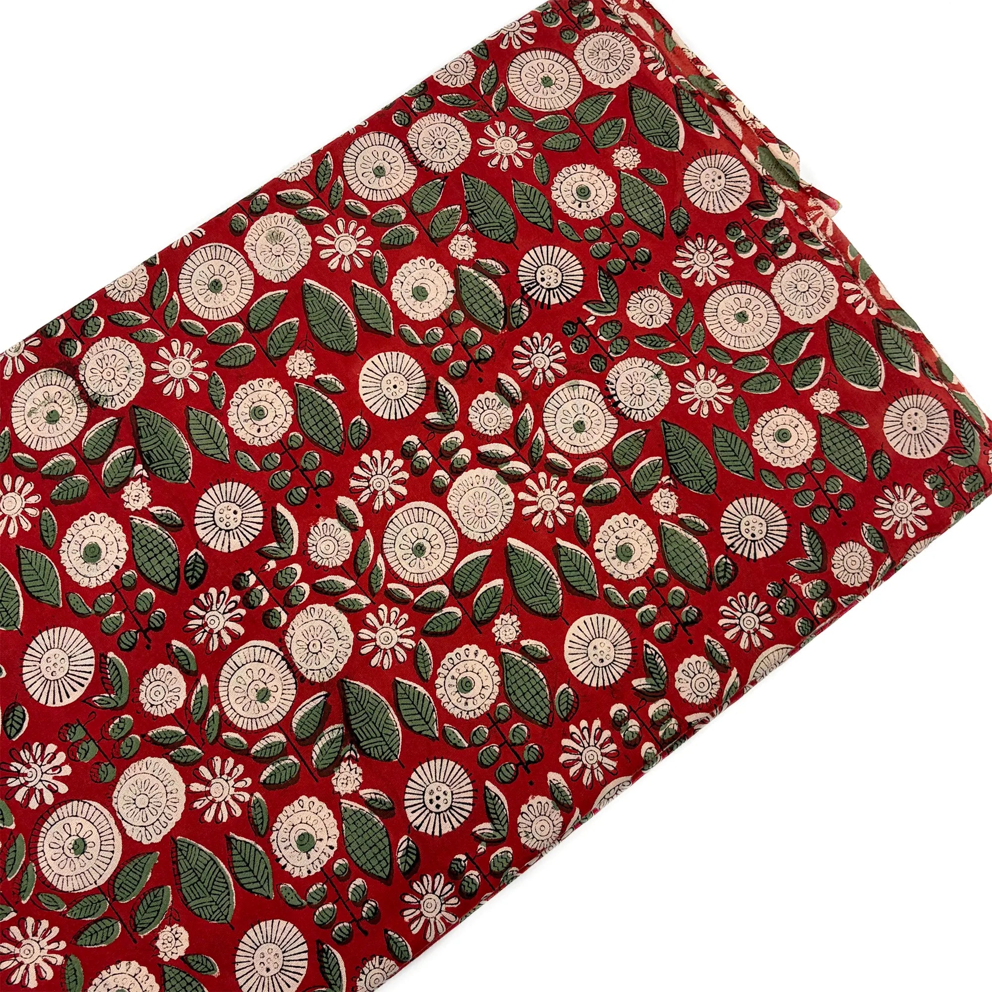 Rust Sunflower Bagru Hand Block Printed Cotton Fabric