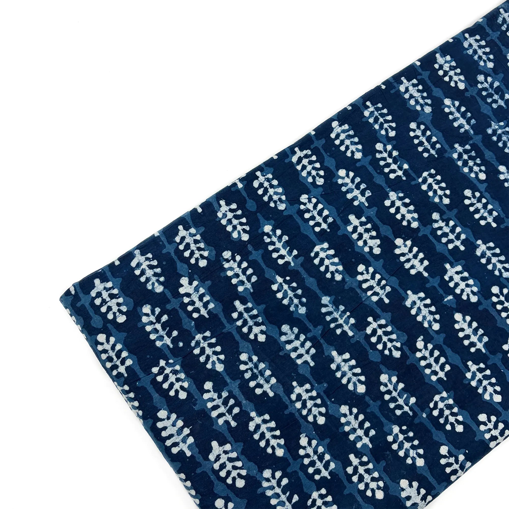 White Indigo Pine Buti Hand Block Printed Cotton Fabric