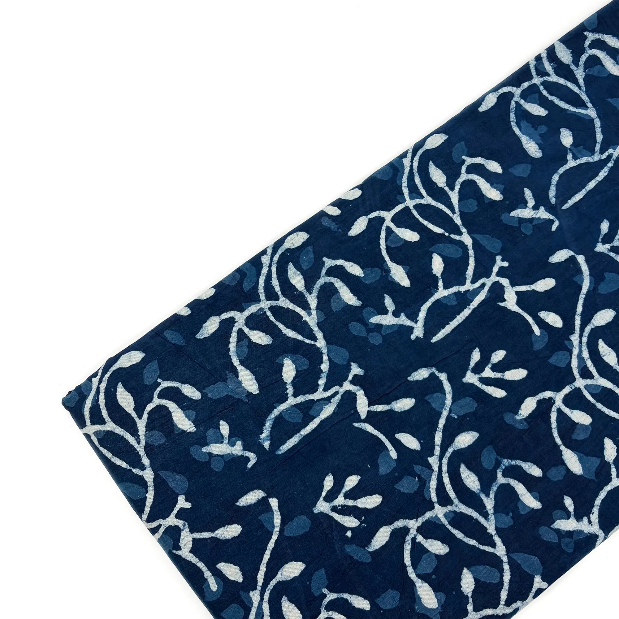 White Indigo Roots Hand Block Printed Cotton Fabric