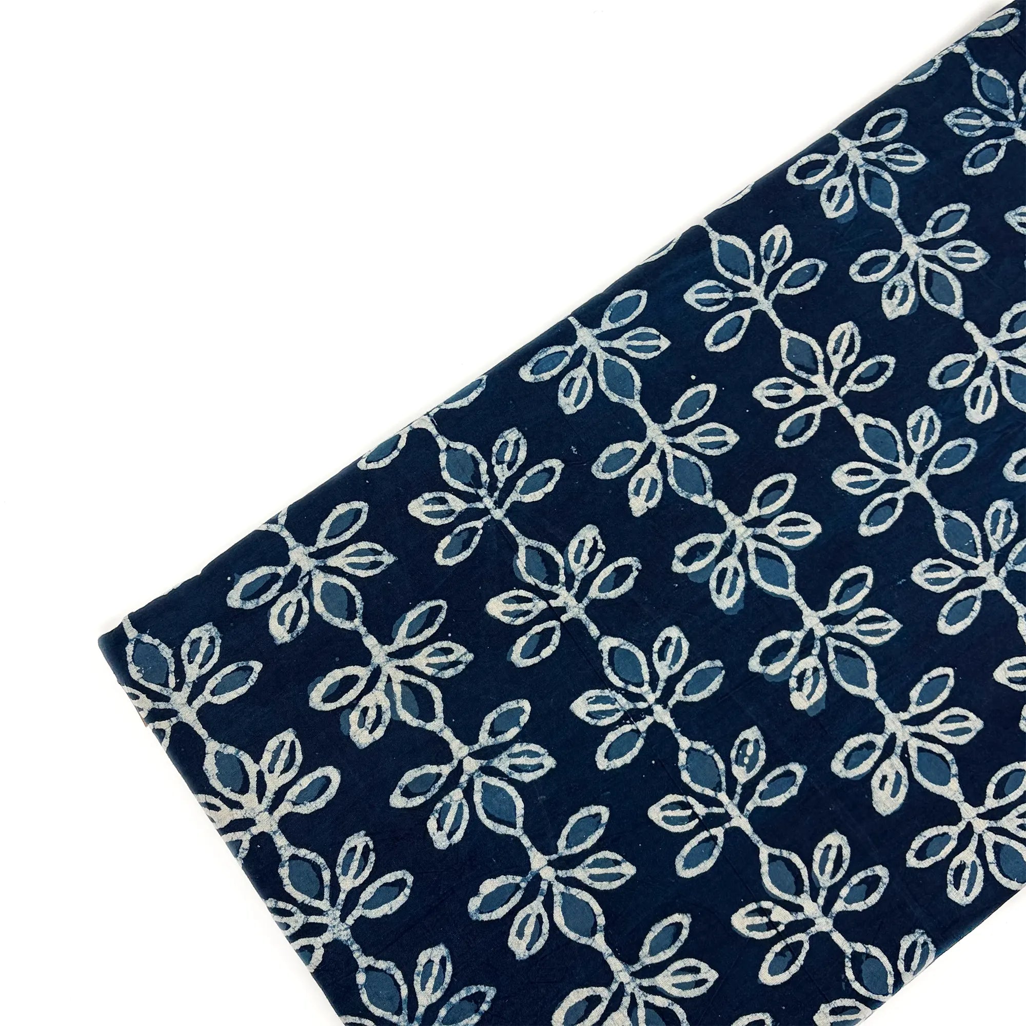 White Indigo Vines Hand Block Printed Cotton Fabric