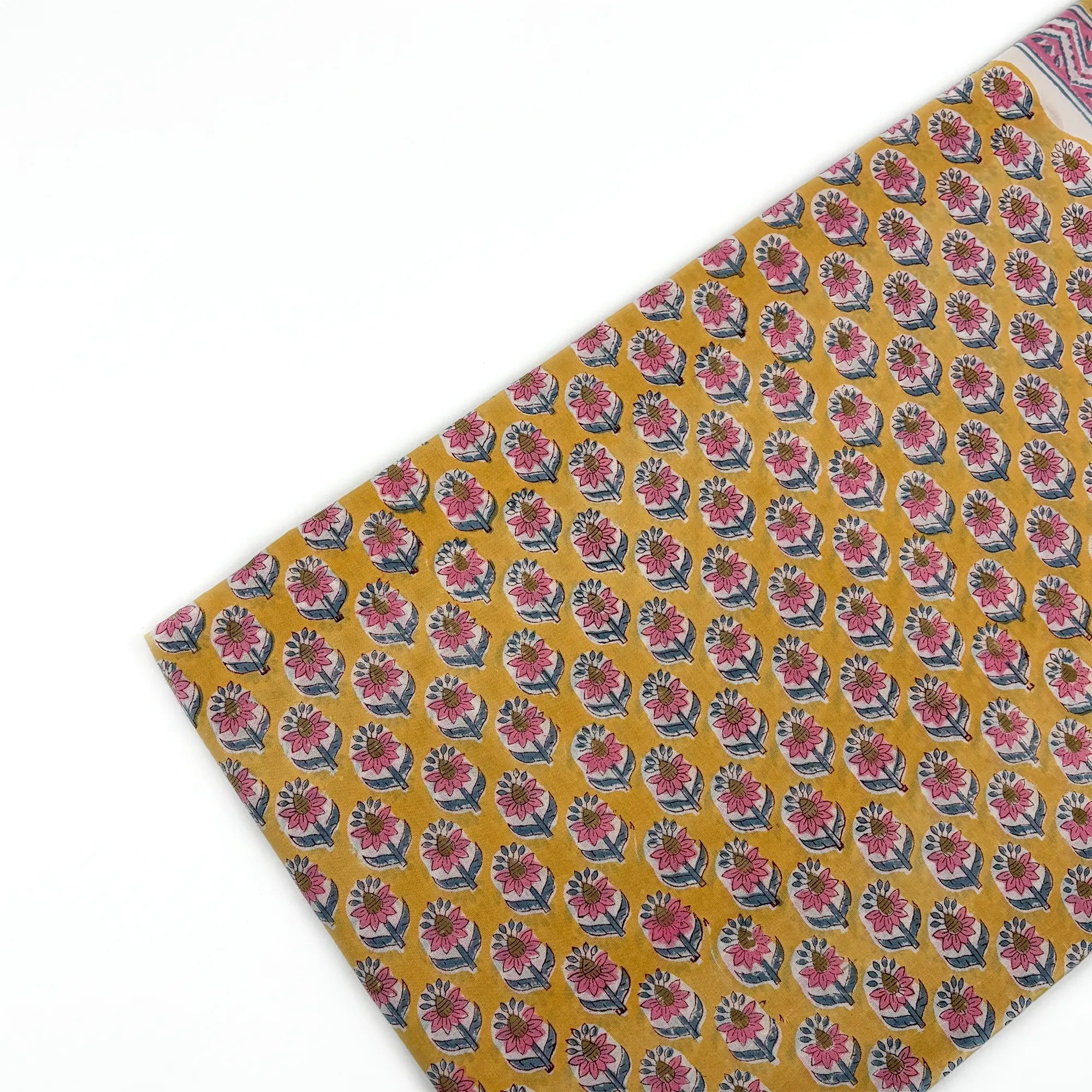Yellow Floral Buti Rapid Hand Block Printed Cotton Fabric