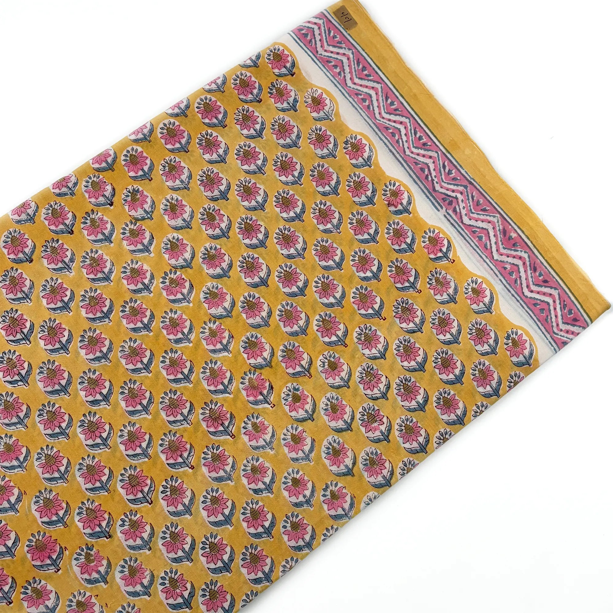 Yellow Floral Buti Rapid Hand Block Printed Cotton Fabric