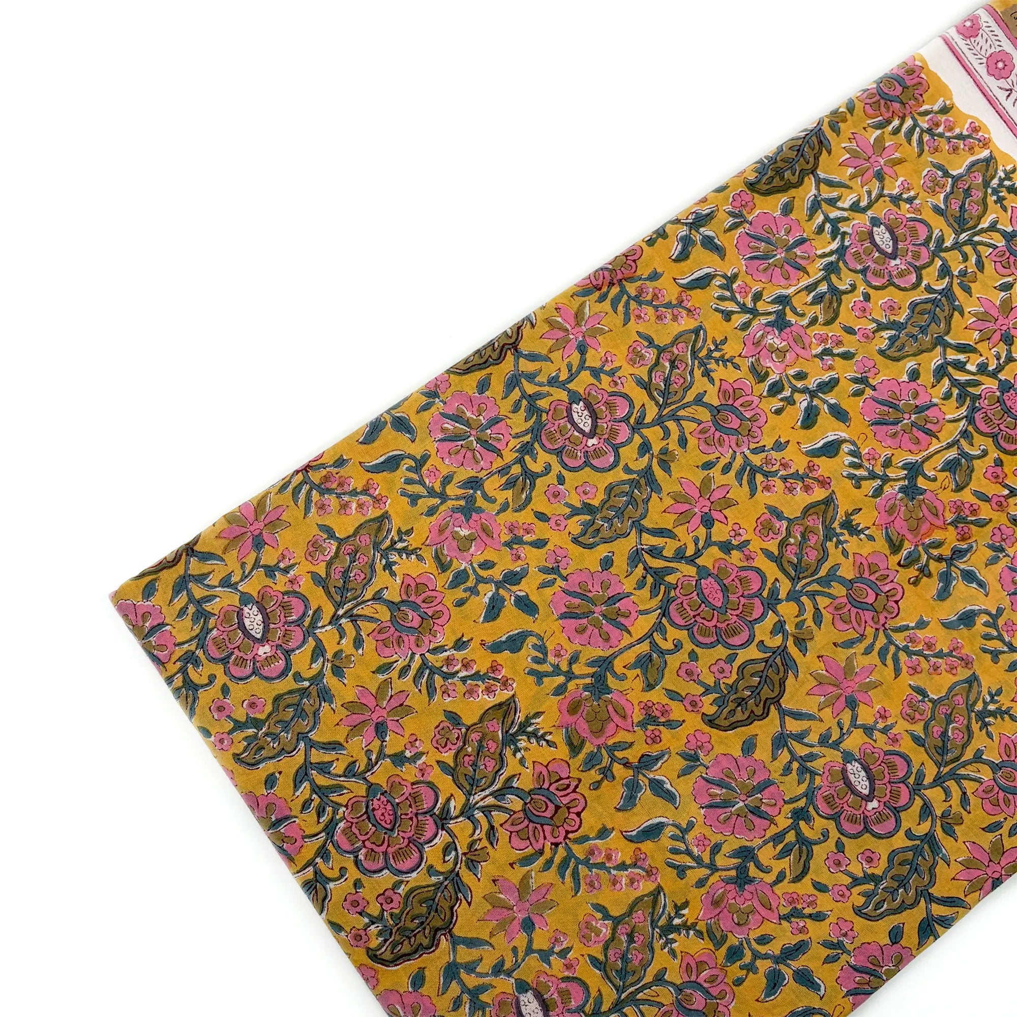 Yellow Floral Jaal Rapid Hand Block Printed Cotton Fabric